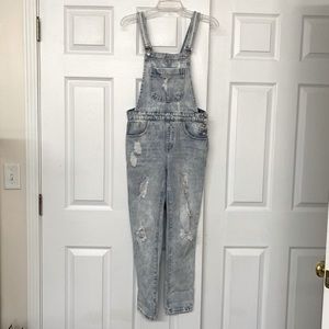 Forever 21 Distressed Denim Bib Overalls Lighter Wash Sz 25 XS